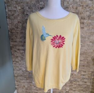 Talbots Hummingbird Embroidery Style Floral Sweater Grandma Cottage Spring L